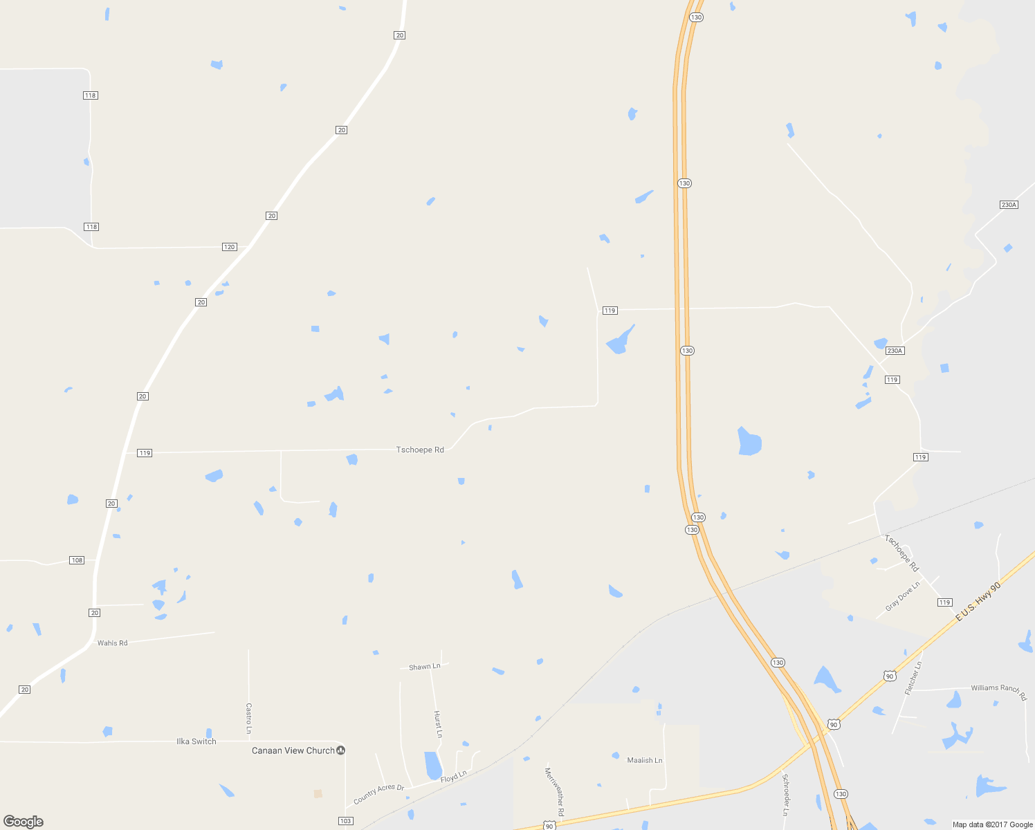 map of restaurants, bars, coffee shops, grocery stores, and more near Tschoepe Road in Seguin