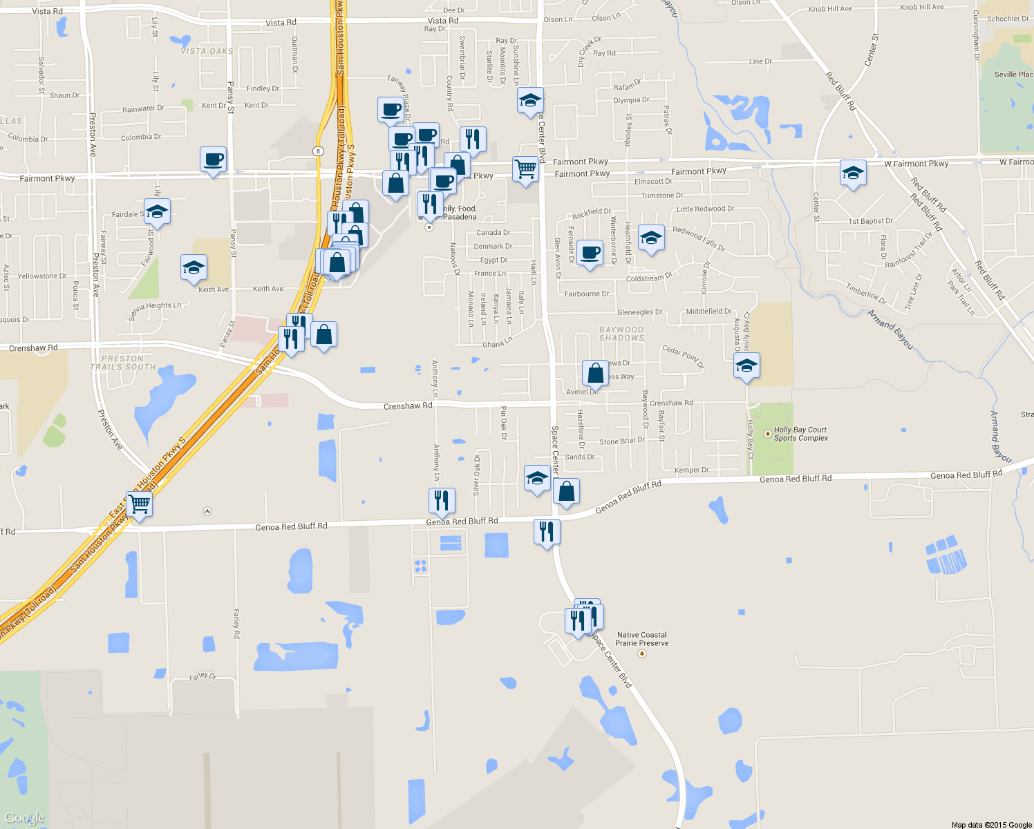 map of restaurants, bars, coffee shops, grocery stores, and more near 4903 Summer Oak Dr in Pasadena