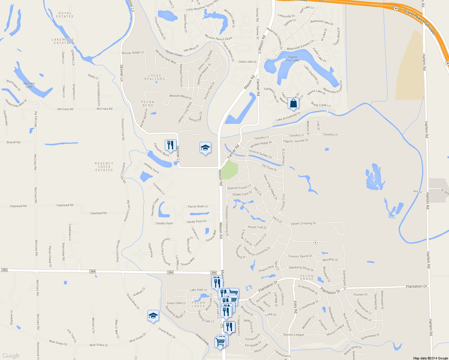 map of restaurants, bars, coffee shops, grocery stores, and more near 3119 Pecan Way Court in Richmond