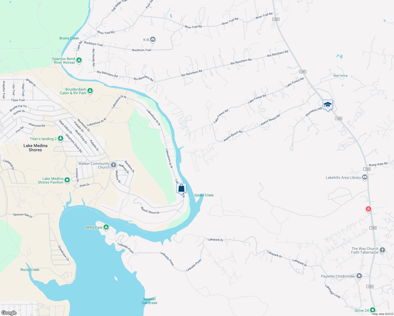 map of restaurants, bars, coffee shops, grocery stores, and more near 133 Alamo Drive in Pipe Creek
