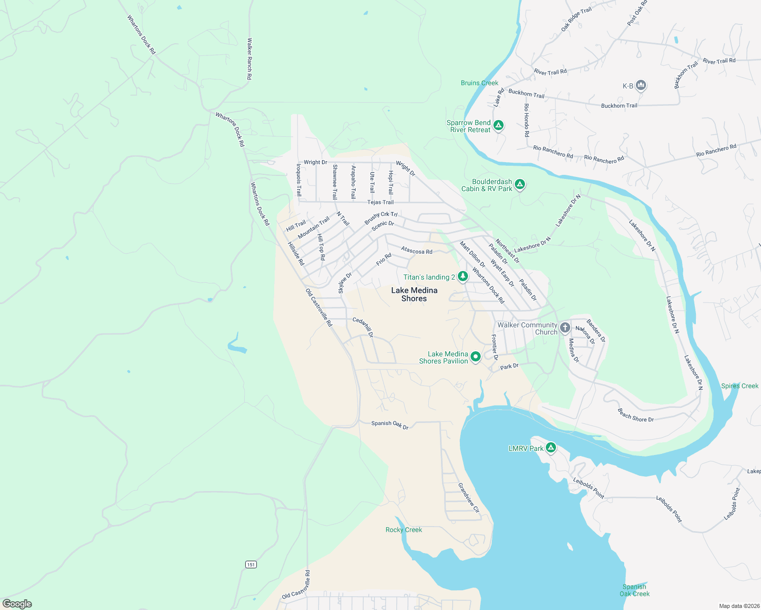 map of restaurants, bars, coffee shops, grocery stores, and more near 300 Pecos Road in Bandera