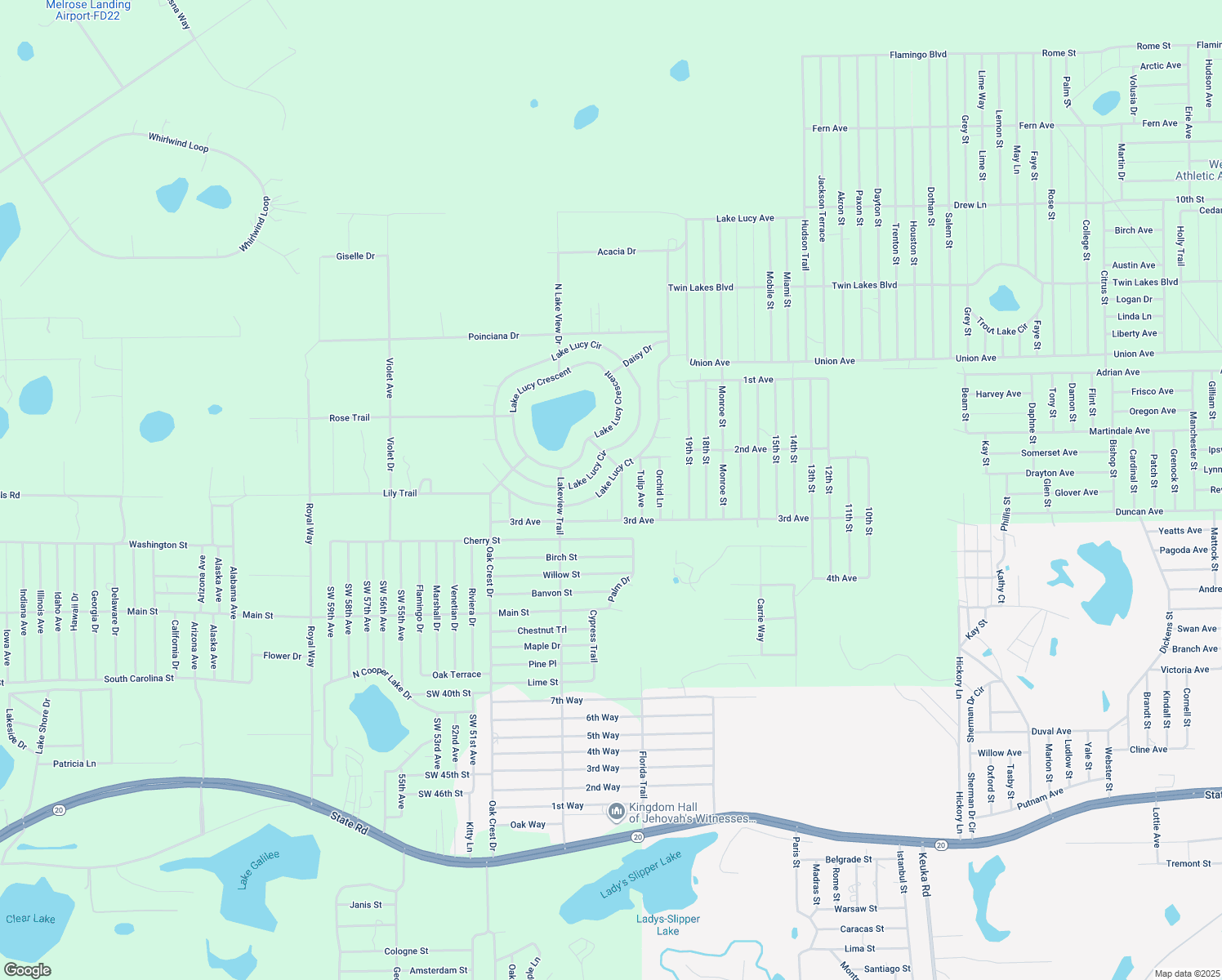 map of restaurants, bars, coffee shops, grocery stores, and more near 207 Lake Lucy Court in Interlachen