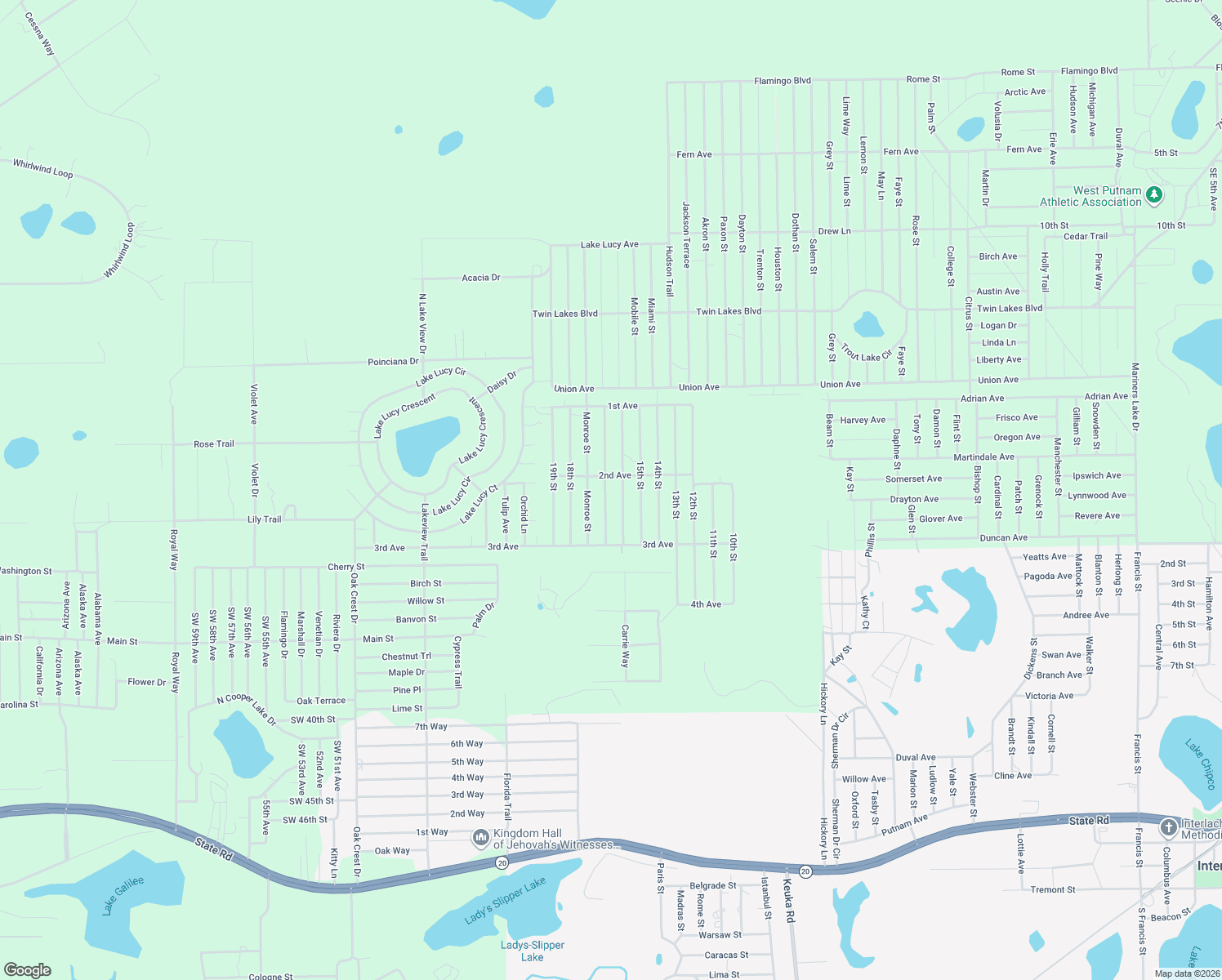 map of restaurants, bars, coffee shops, grocery stores, and more near 208 17th Street in Interlachen