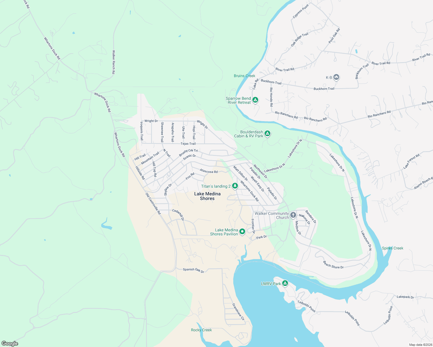 map of restaurants, bars, coffee shops, grocery stores, and more near 283 Atascosa Road in Bandera