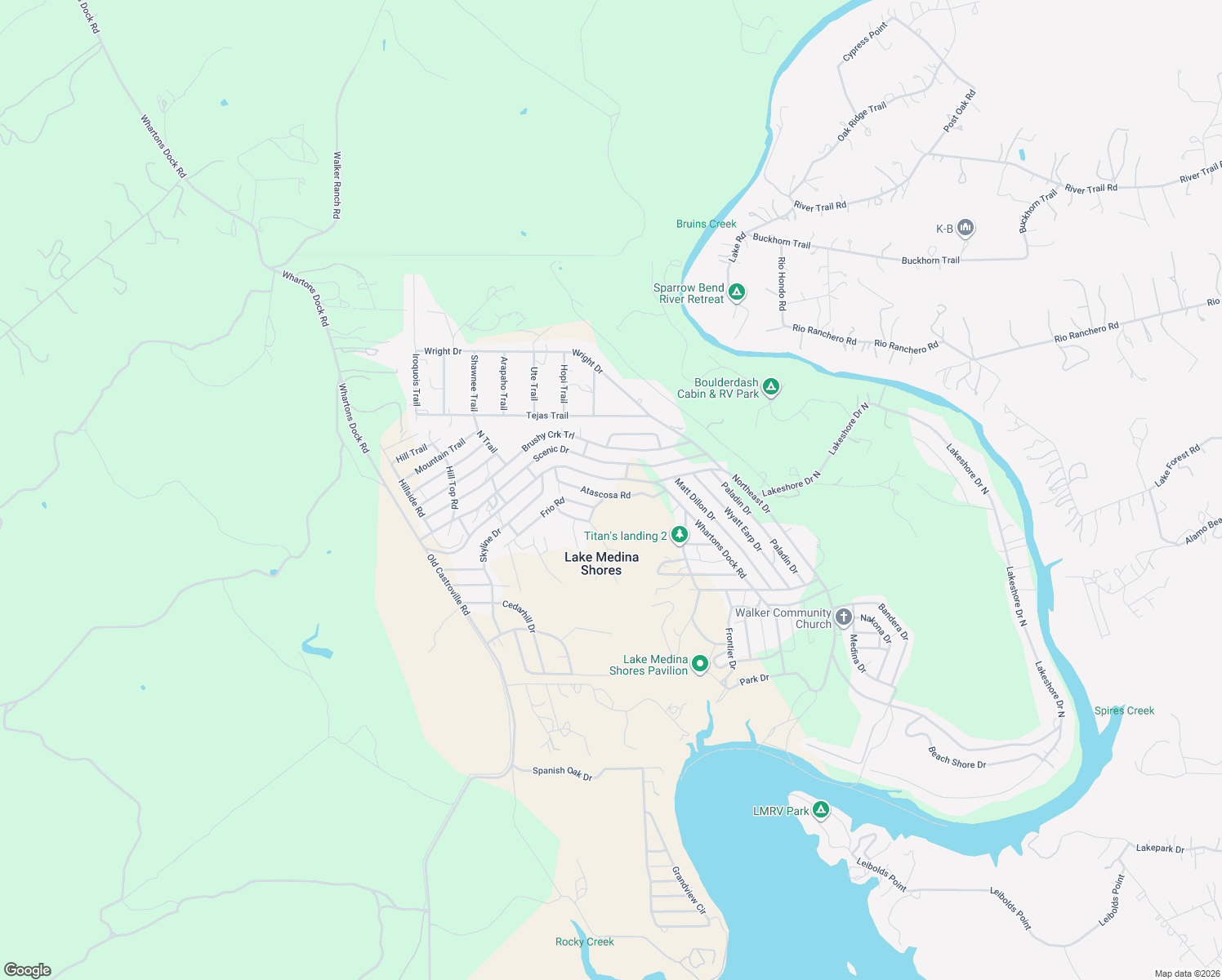 map of restaurants, bars, coffee shops, grocery stores, and more near 283 Atascosa Road in Bandera