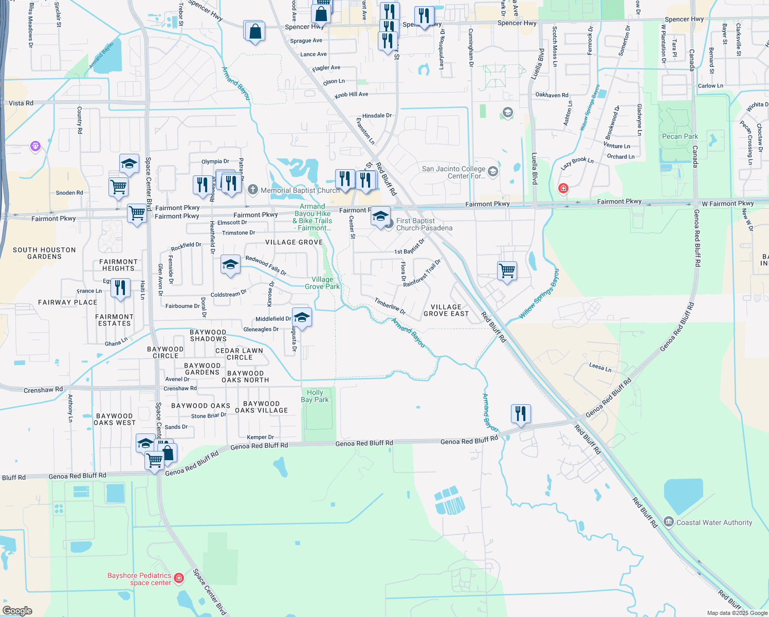 map of restaurants, bars, coffee shops, grocery stores, and more near 7418 Timberline Dr in Pasadena