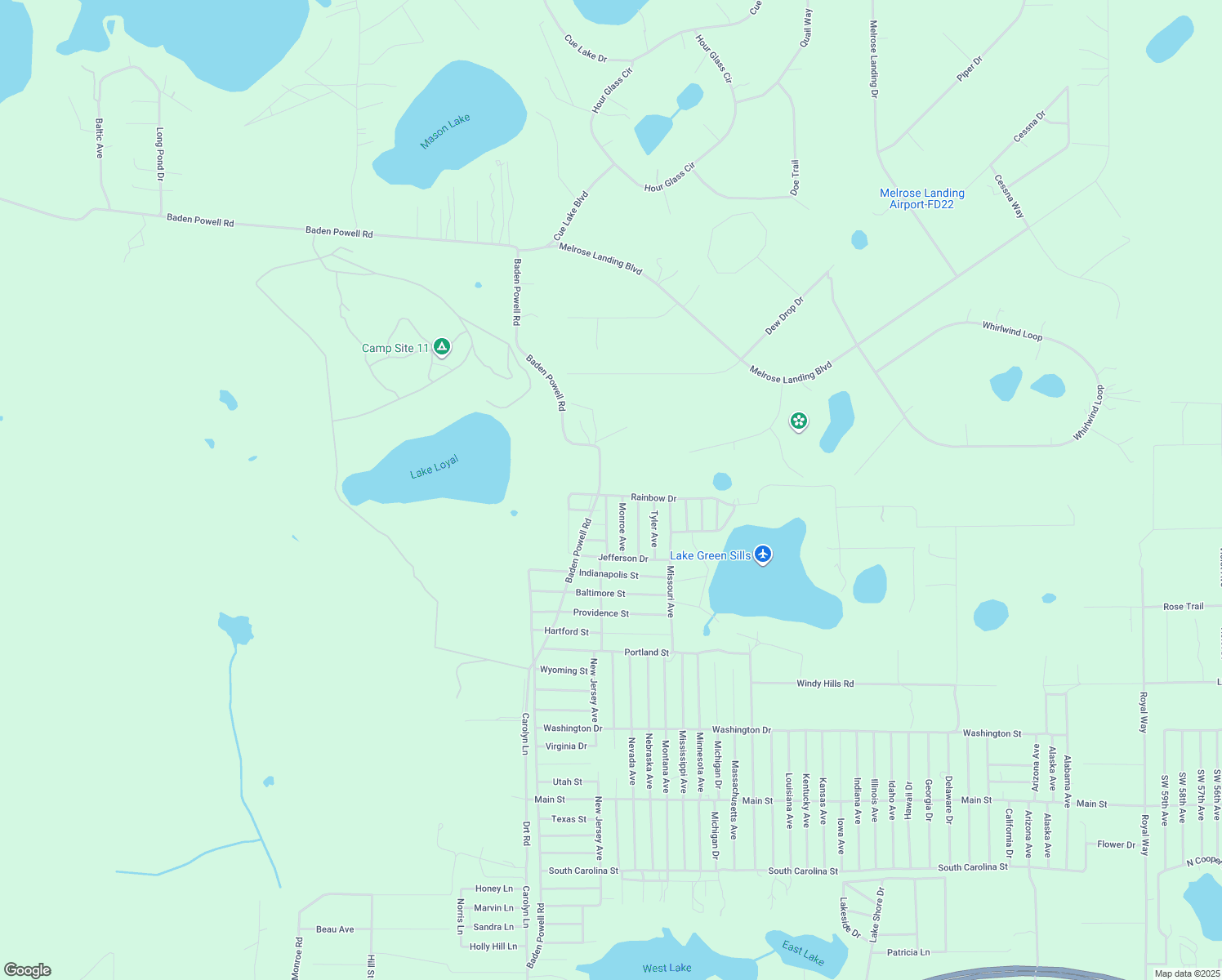 map of restaurants, bars, coffee shops, grocery stores, and more near 210 Rainbow Drive in Florahome