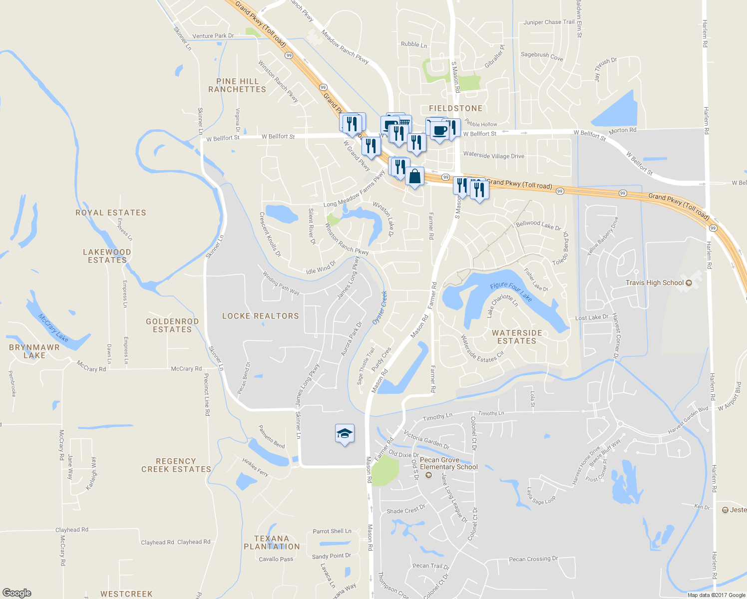 map of restaurants, bars, coffee shops, grocery stores, and more near 8711 Rosehedge Terrace Way in Richmond