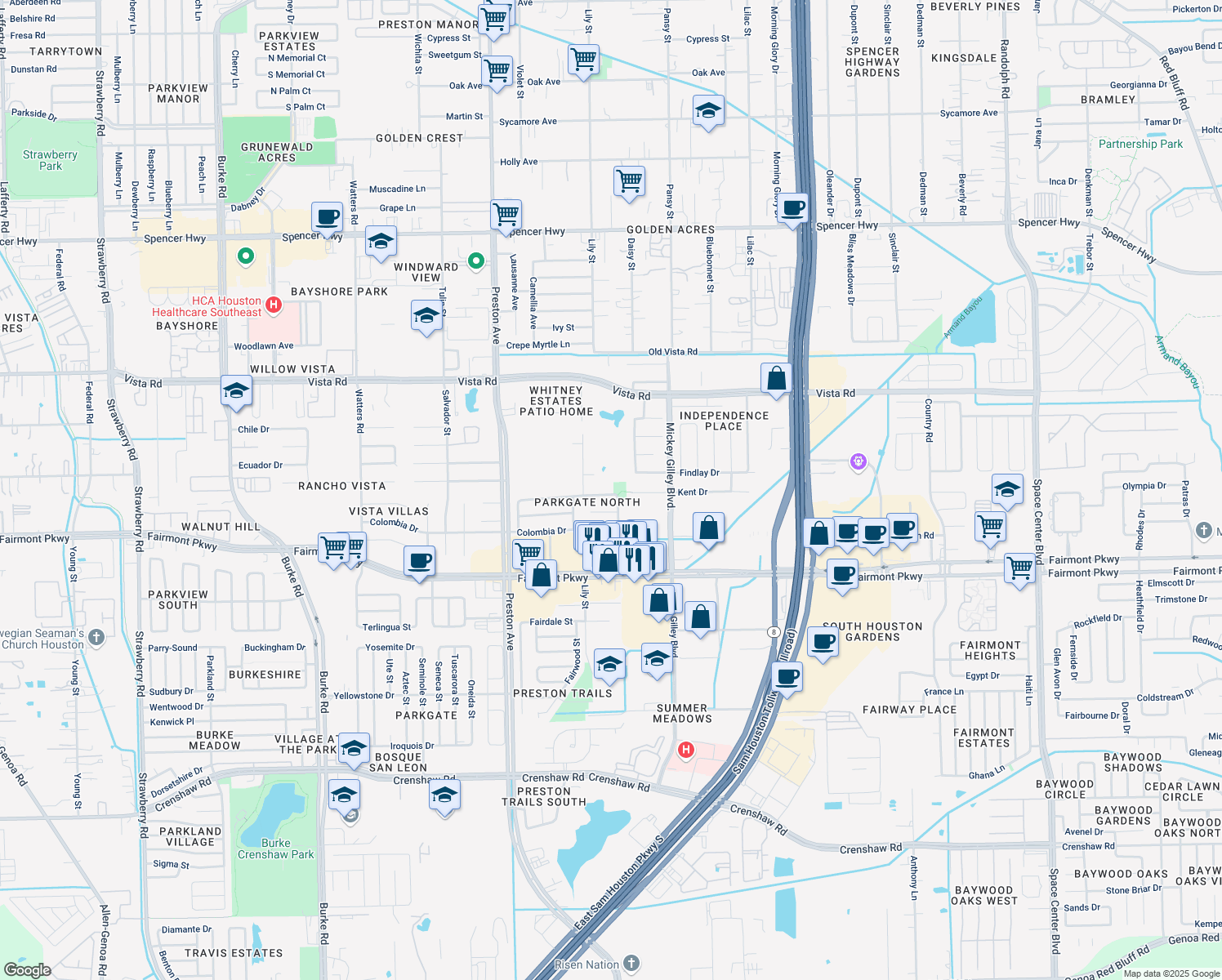 map of restaurants, bars, coffee shops, grocery stores, and more near 5027 Rainwater Drive in Pasadena