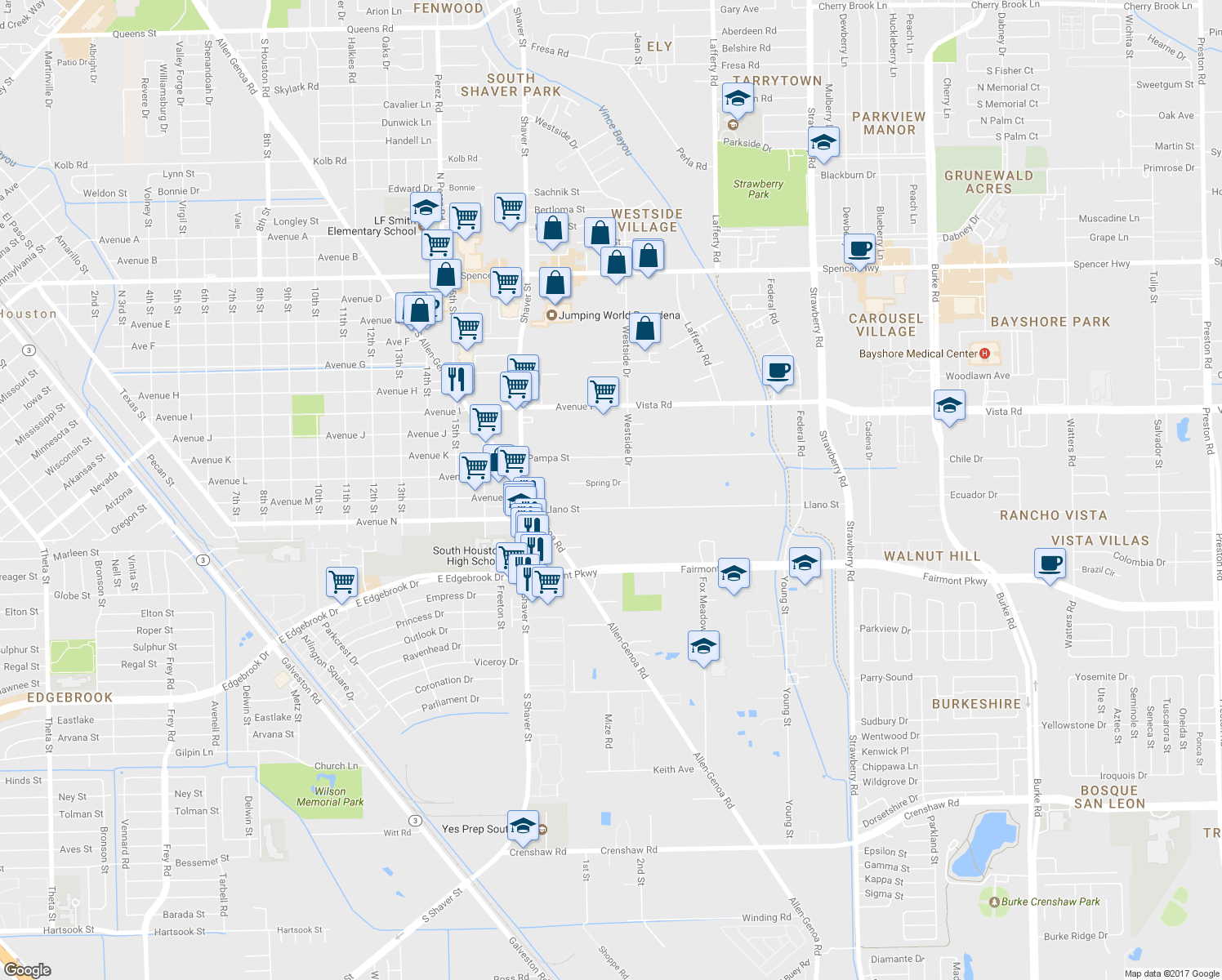 map of restaurants, bars, coffee shops, grocery stores, and more near 604 Spring Drive in Pasadena
