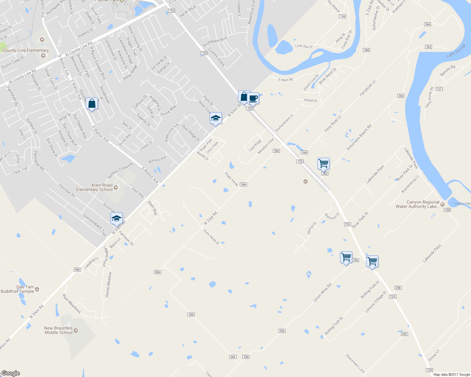 map of restaurants, bars, coffee shops, grocery stores, and more near 236 West Zipp Road in New Braunfels