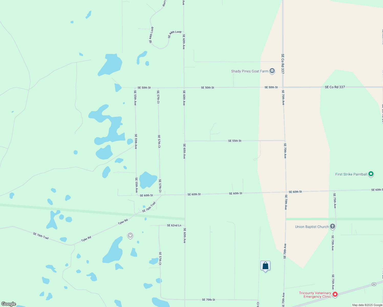 map of restaurants, bars, coffee shops, grocery stores, and more near 5750 Southeast 60th Avenue in Trenton