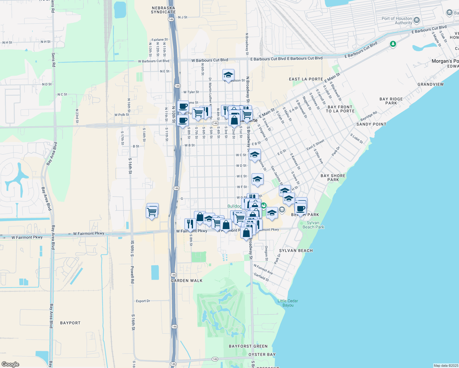 map of restaurants, bars, coffee shops, grocery stores, and more near 625 S 3rd St in La Porte