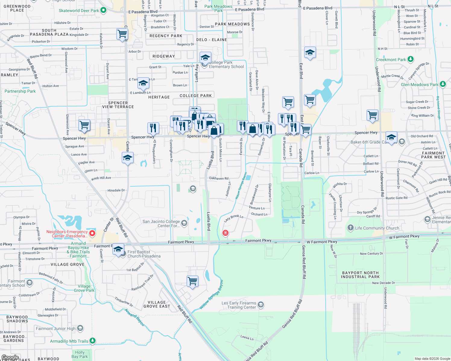 map of restaurants, bars, coffee shops, grocery stores, and more near 8414 Oakhaven Road in La Porte