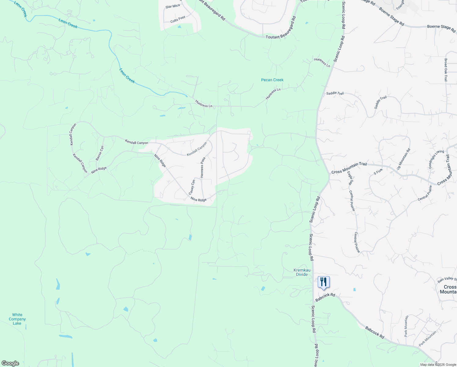 map of restaurants, bars, coffee shops, grocery stores, and more near 23309 Edens Canyon in San Antonio