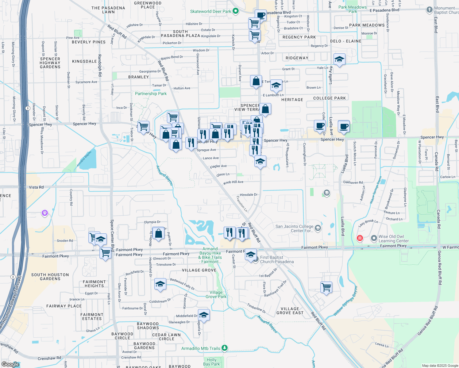 map of restaurants, bars, coffee shops, grocery stores, and more near 7222 Knob Hill Avenue in Pasadena