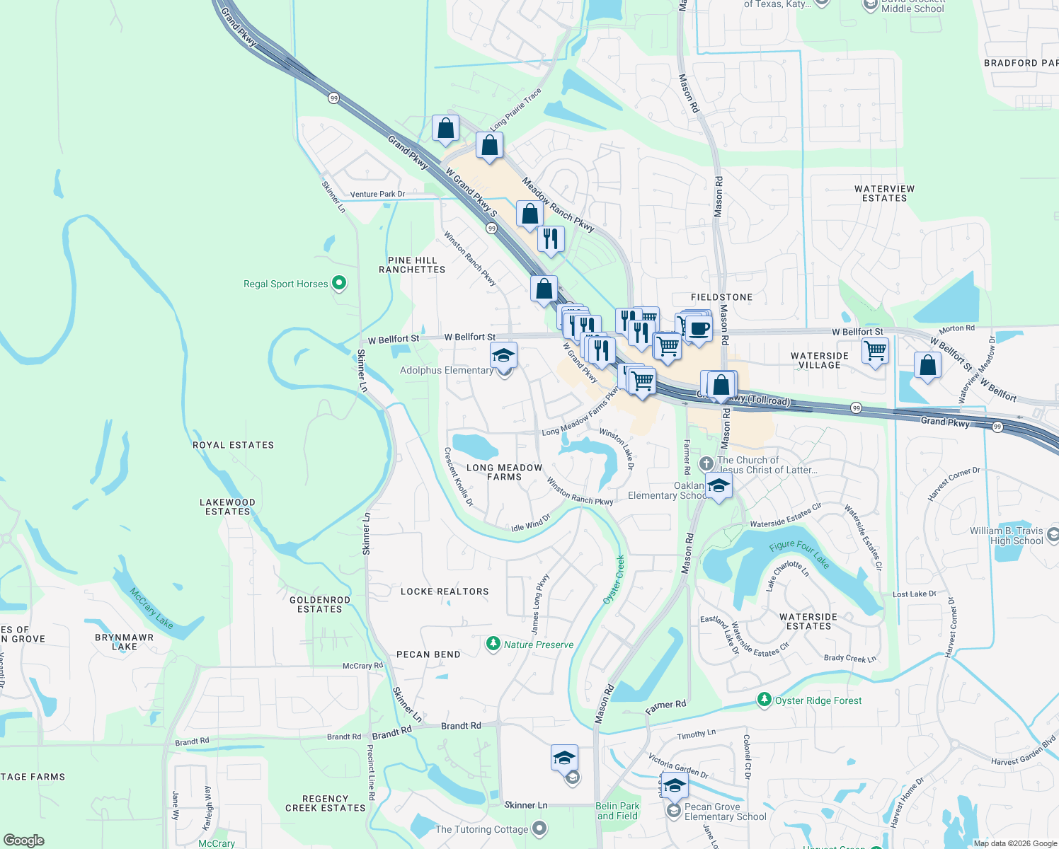 map of restaurants, bars, coffee shops, grocery stores, and more near 8023 Bentford Park St in Richmond