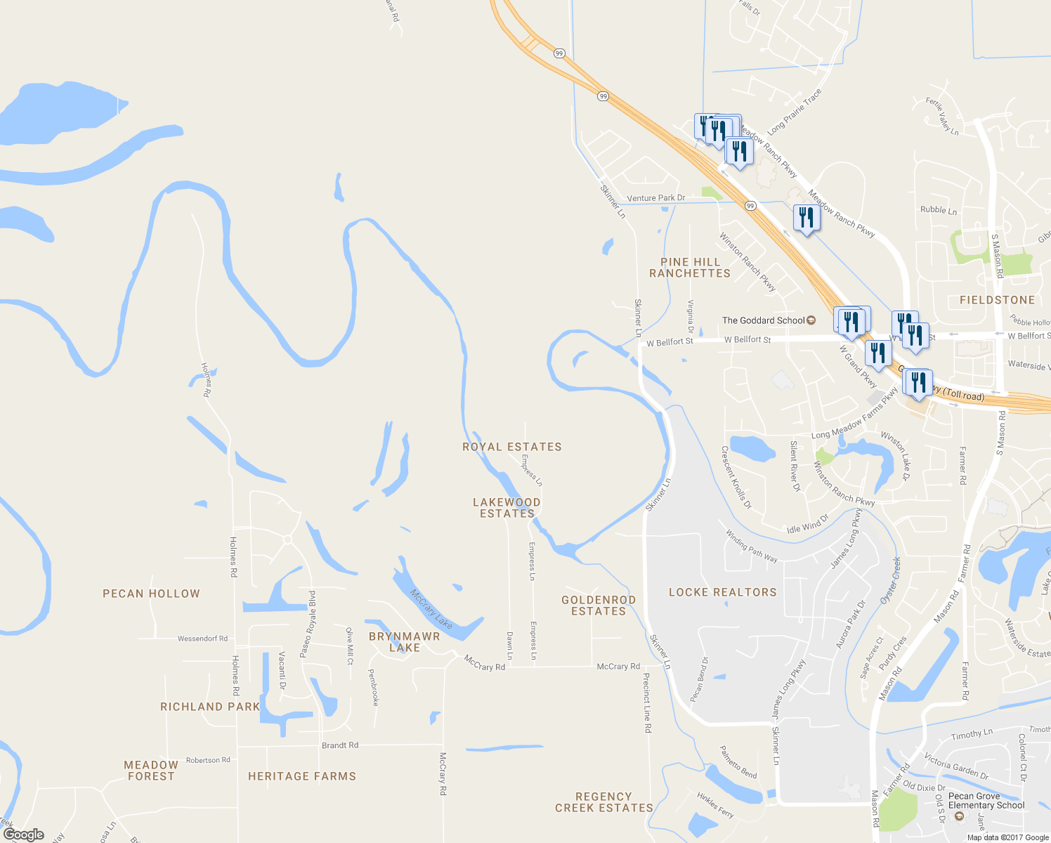 map of restaurants, bars, coffee shops, grocery stores, and more near Mott Circle in Richmond