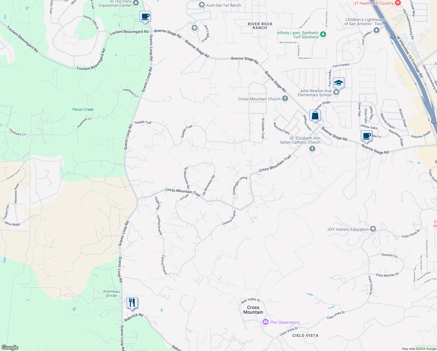 map of restaurants, bars, coffee shops, grocery stores, and more near 9005 Beartooth Pass in San Antonio