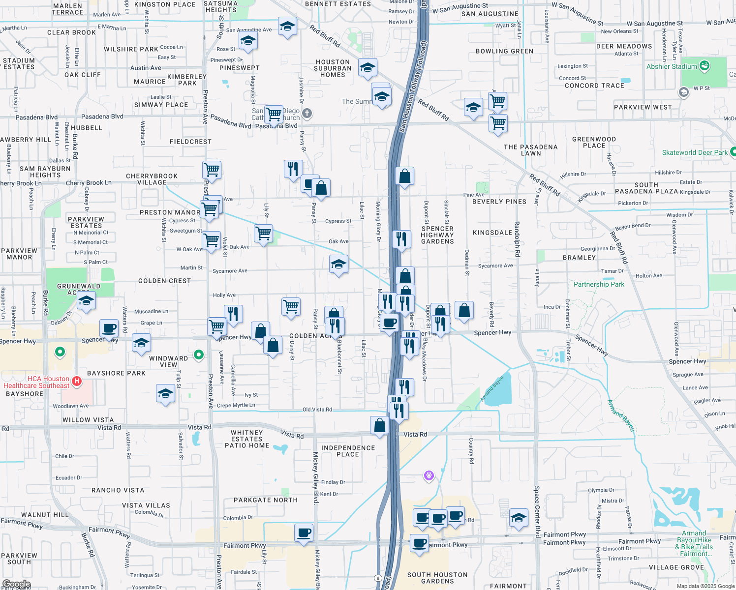map of restaurants, bars, coffee shops, grocery stores, and more near 2903 Lilac Street in Pasadena