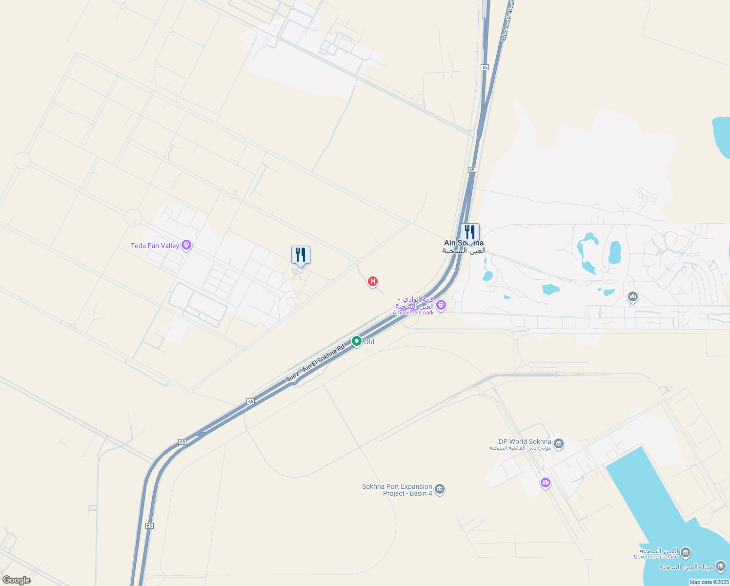 map of restaurants, bars, coffee shops, grocery stores, and more near Suez - Ain El Sokhna Road in Attaka