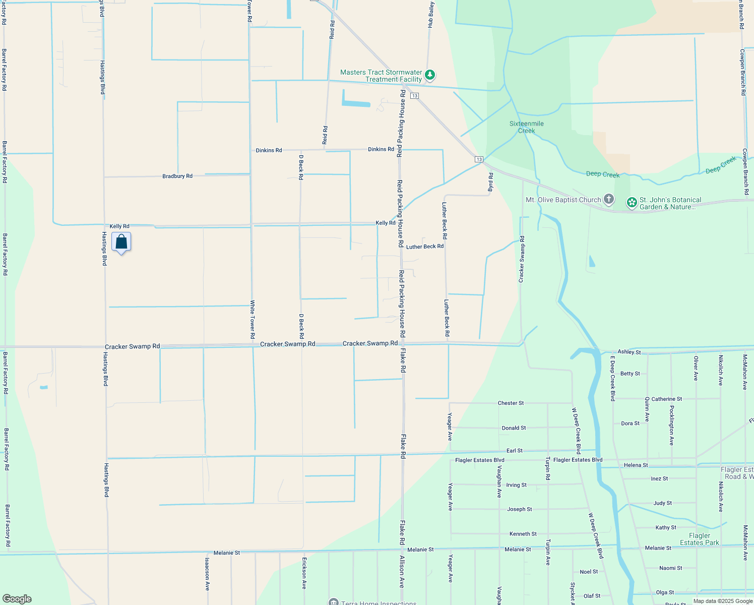 map of restaurants, bars, coffee shops, grocery stores, and more near 8955 Reid Packing House Road in Hastings