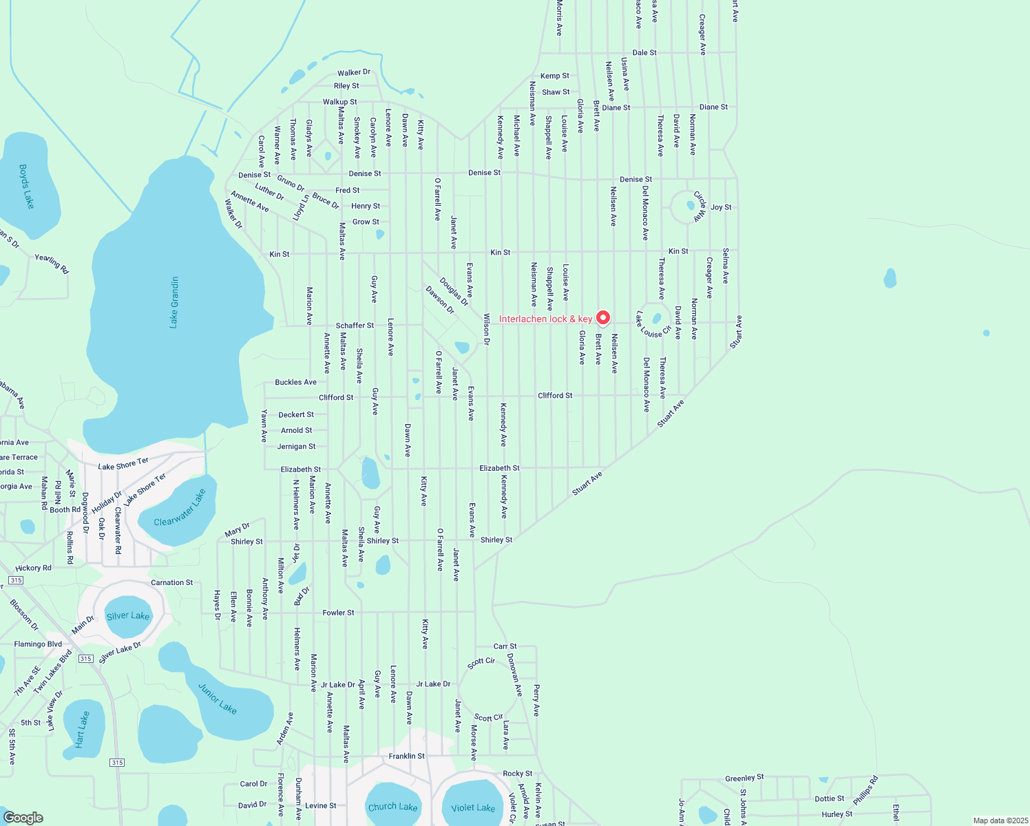 map of restaurants, bars, coffee shops, grocery stores, and more near 227 Michael Avenue in Interlachen