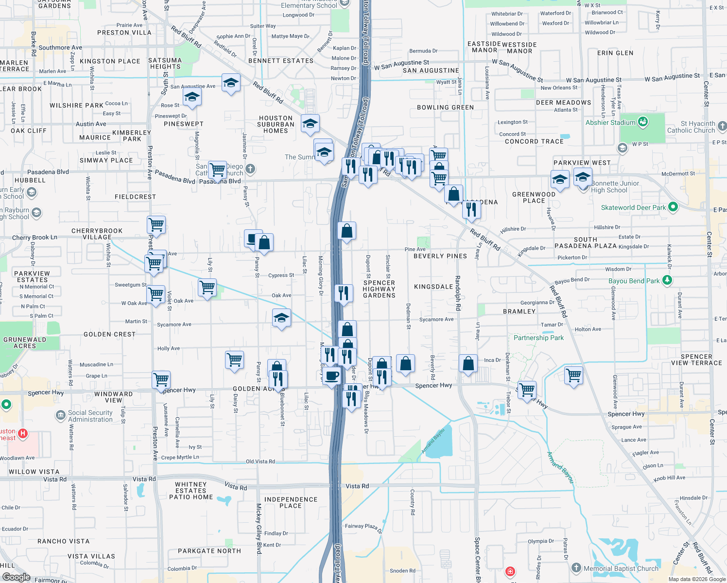 map of restaurants, bars, coffee shops, grocery stores, and more near 2622 Dupont Street in Pasadena