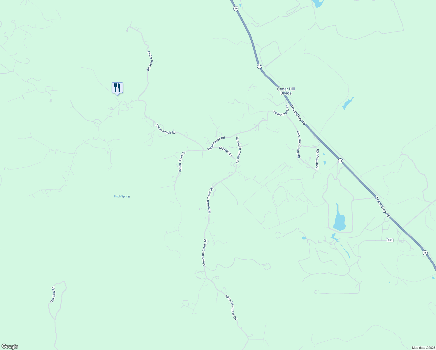 map of restaurants, bars, coffee shops, grocery stores, and more near 1030 Mountain Creek Road in Pipe Creek