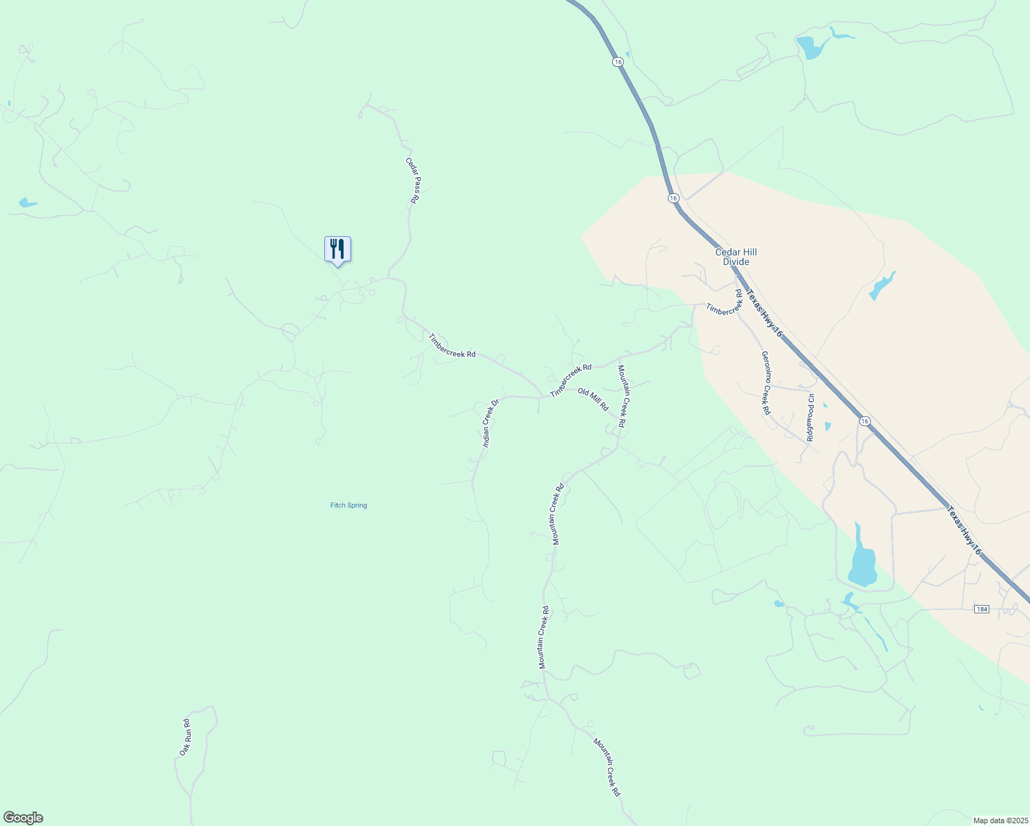 map of restaurants, bars, coffee shops, grocery stores, and more near 249 Indian Creek Drive in Pipe Creek