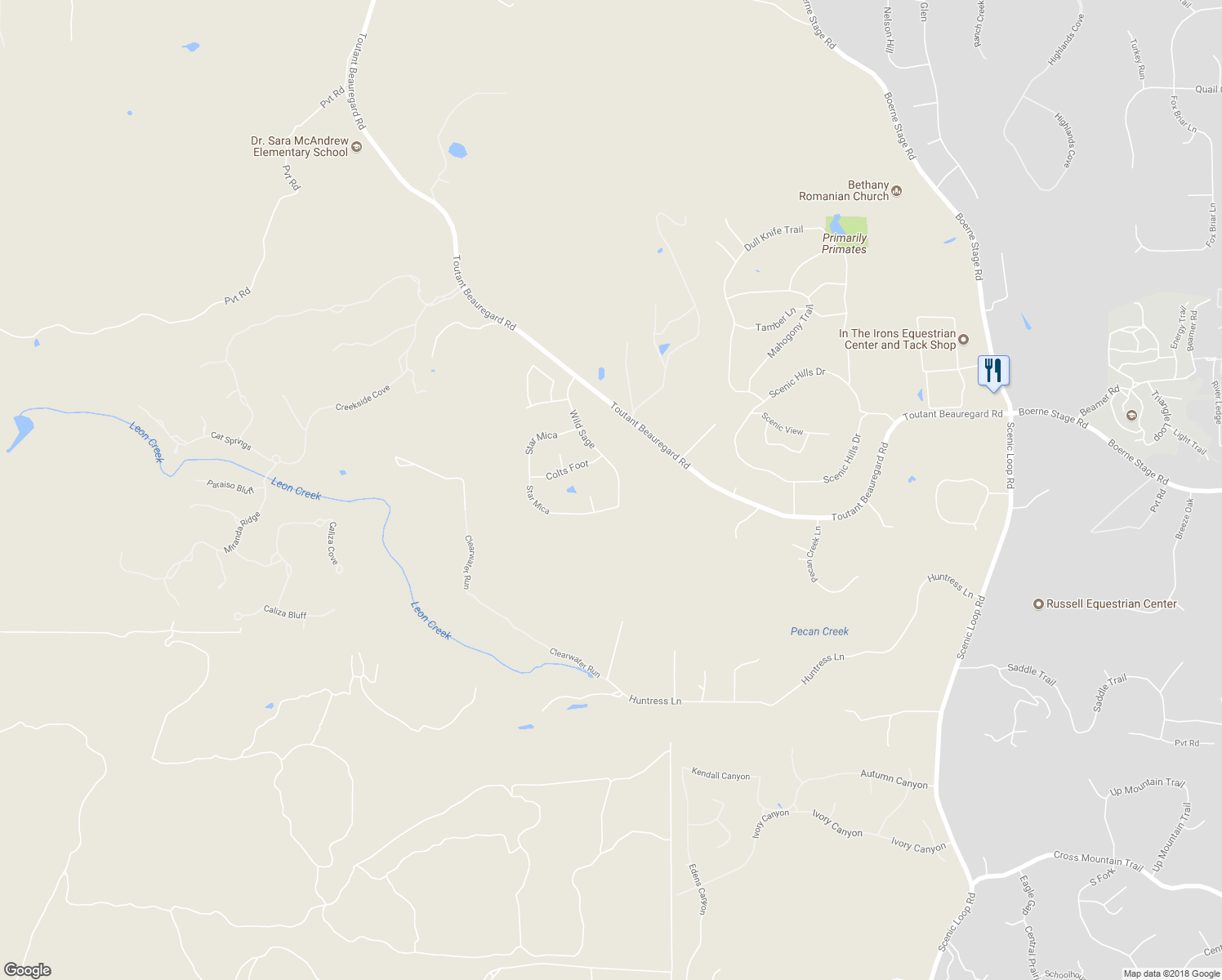 map of restaurants, bars, coffee shops, grocery stores, and more near 25211 Wild Sage in Boerne