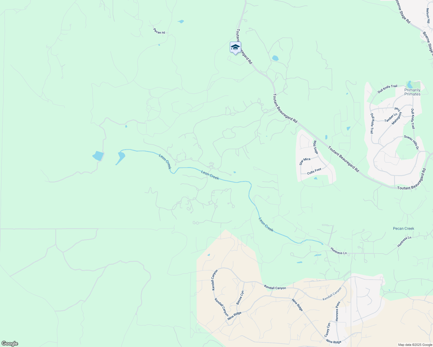 map of restaurants, bars, coffee shops, grocery stores, and more near 25508 Creekside Cove in Boerne