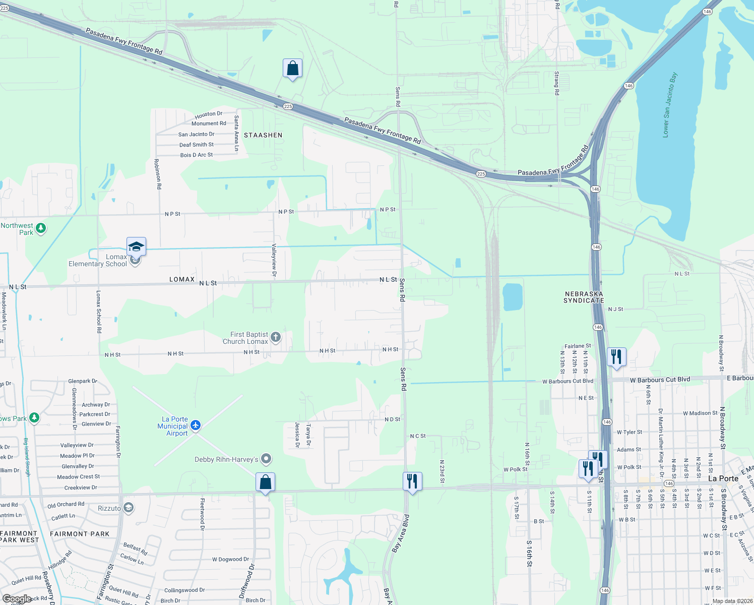 map of restaurants, bars, coffee shops, grocery stores, and more near 2000 Sens Road in La Porte