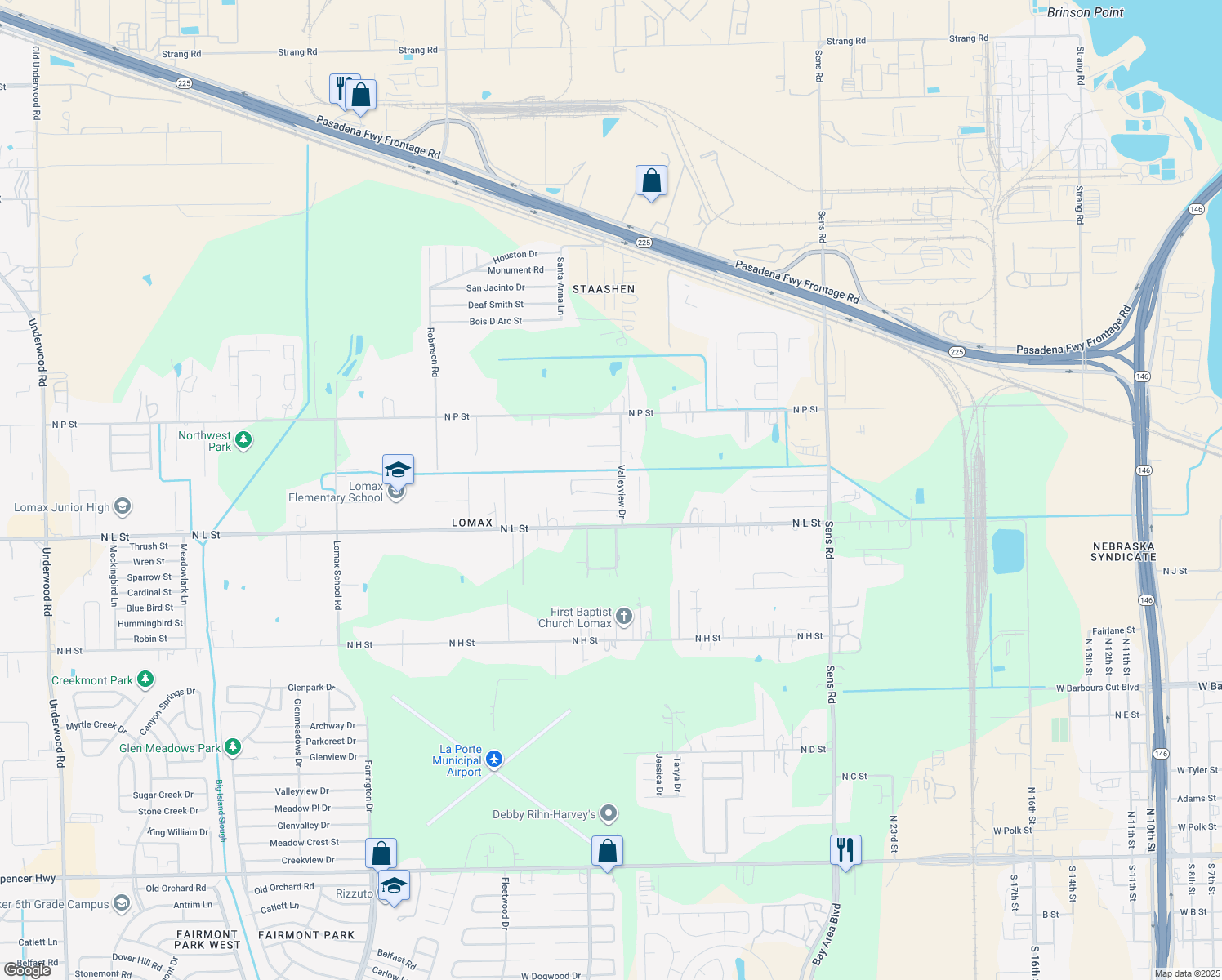 map of restaurants, bars, coffee shops, grocery stores, and more near 11153 Sunset Ridge Street in La Porte