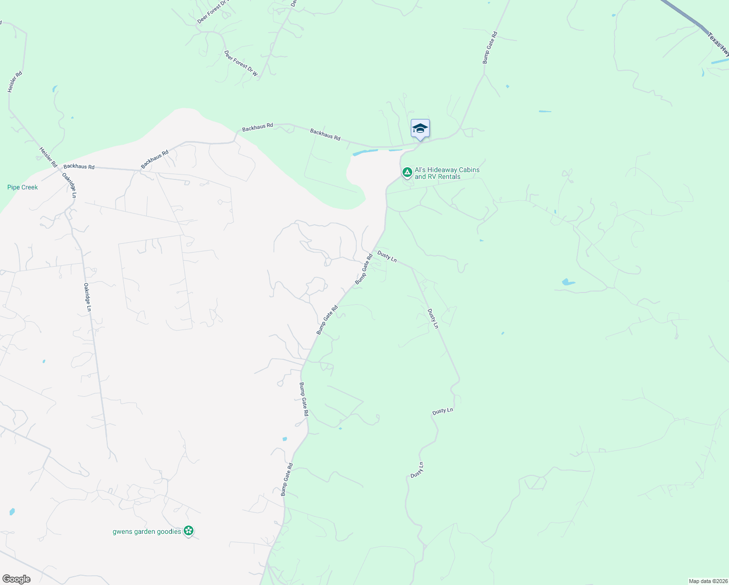 map of restaurants, bars, coffee shops, grocery stores, and more near 2485 Bump Gate Road in Pipe Creek