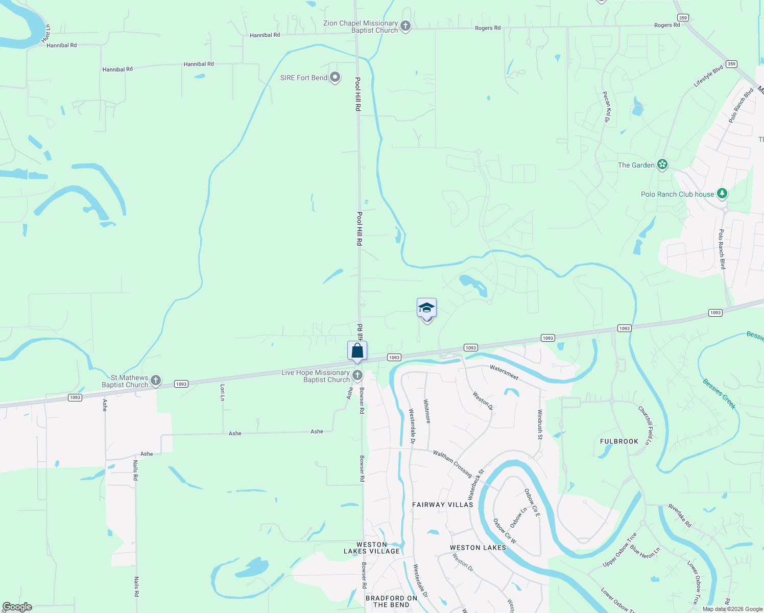 map of restaurants, bars, coffee shops, grocery stores, and more near 8531 Pool Hill Rd in Fulshear