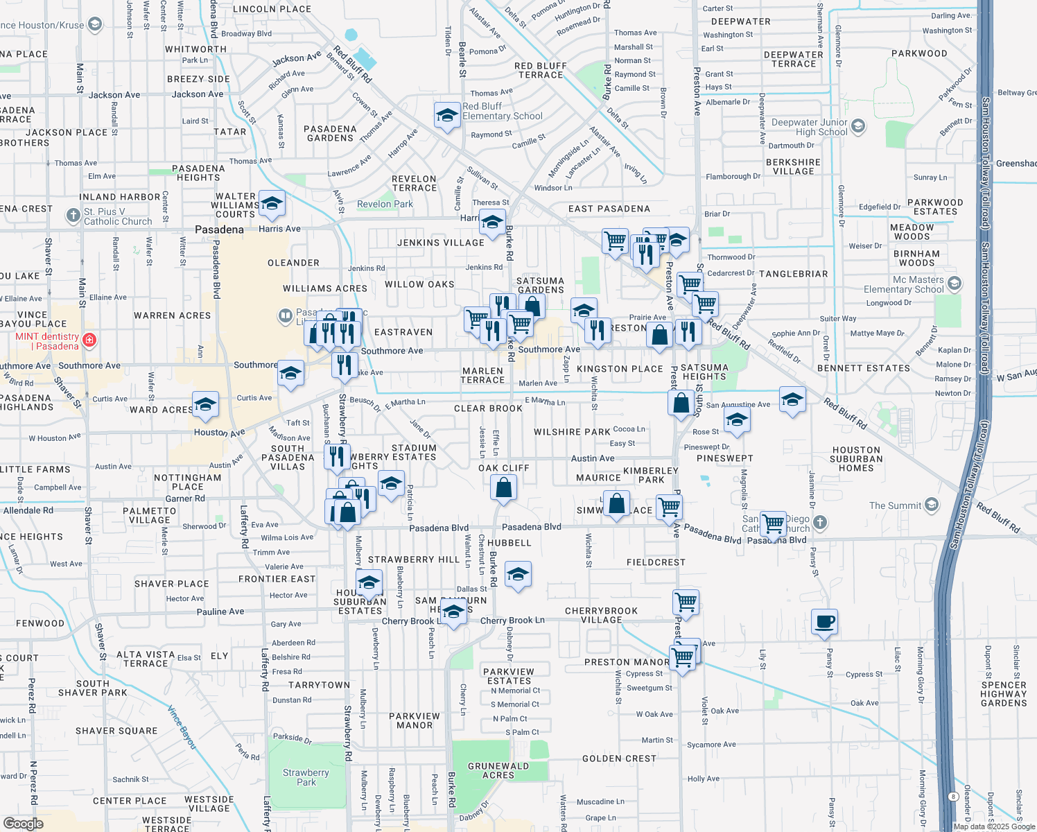 map of restaurants, bars, coffee shops, grocery stores, and more near 1508 Ruella Ln in Pasadena