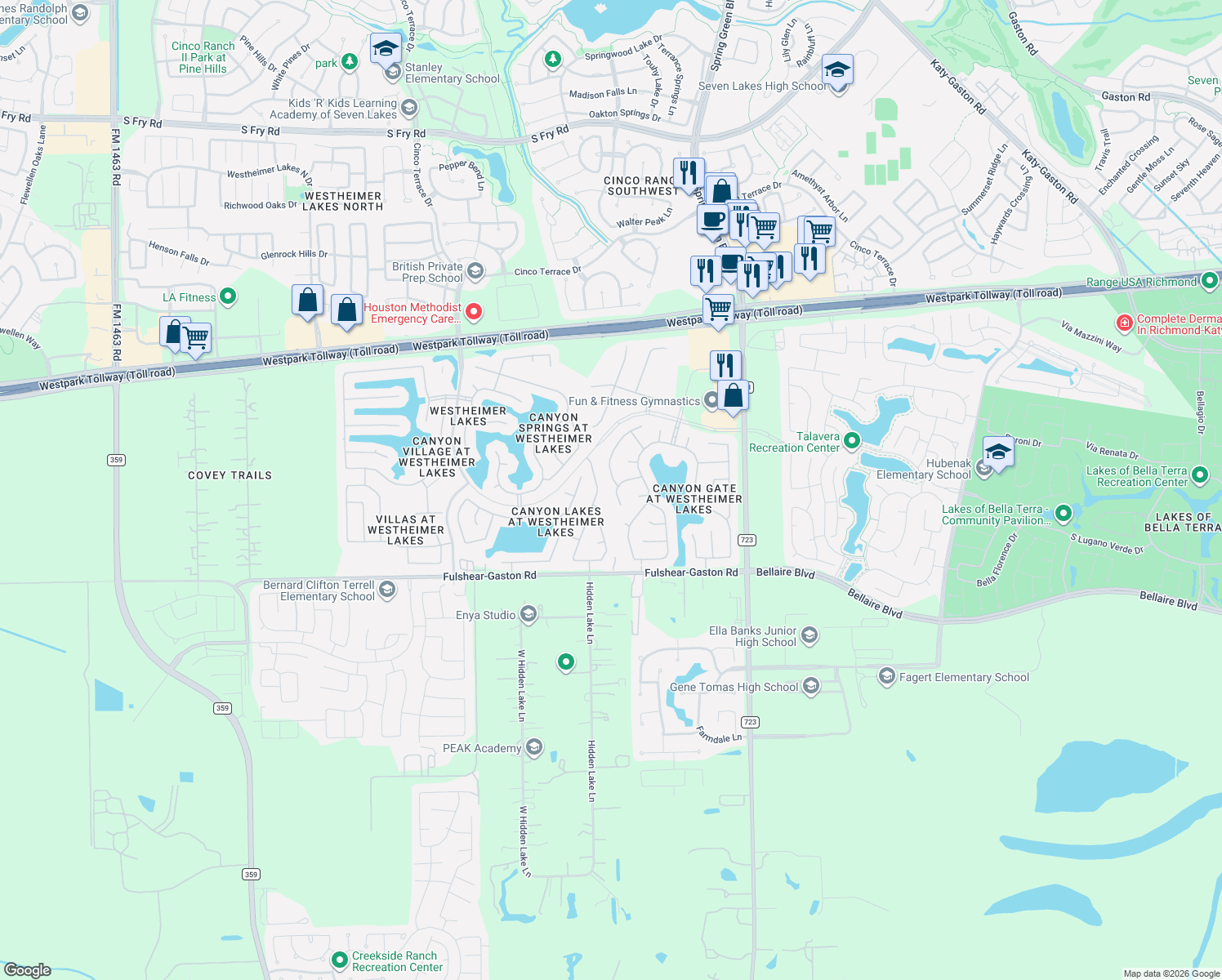 map of restaurants, bars, coffee shops, grocery stores, and more near 11122 Sheldon Bend Drive in Richmond