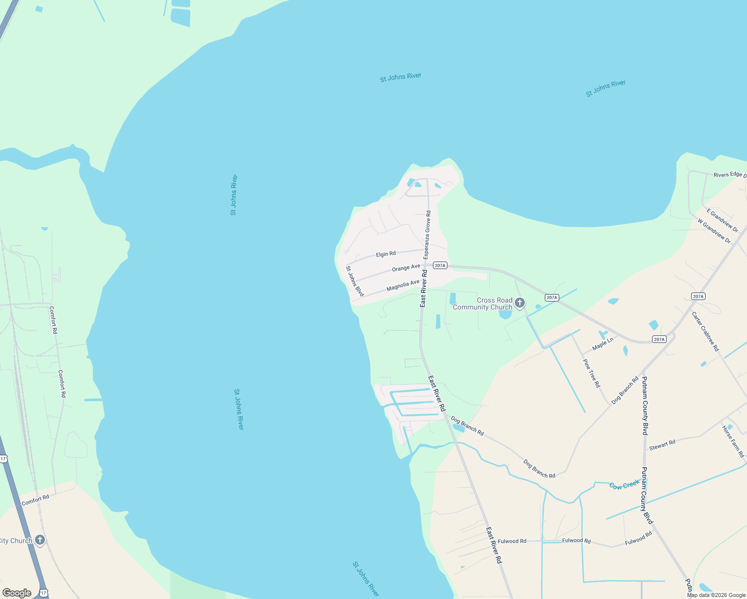 map of restaurants, bars, coffee shops, grocery stores, and more near 129 Magnolia Avenue in East Palatka