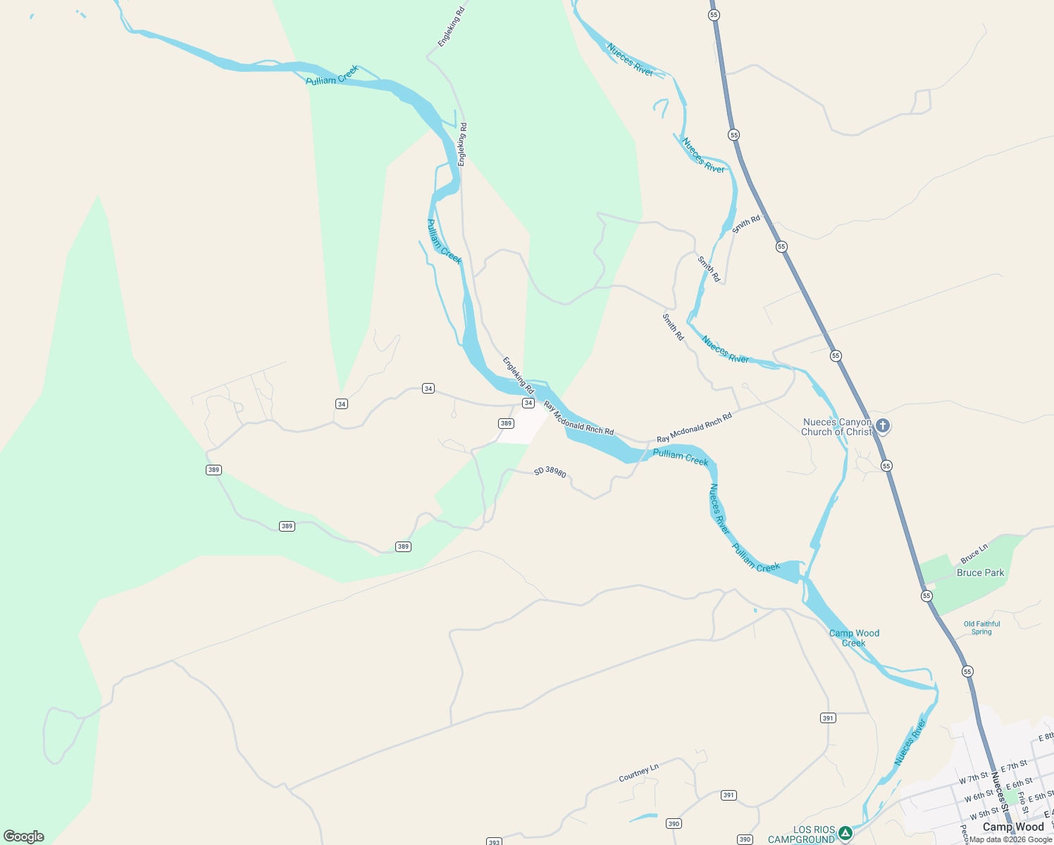 map of restaurants, bars, coffee shops, grocery stores, and more near County Road 34 in Camp Wood