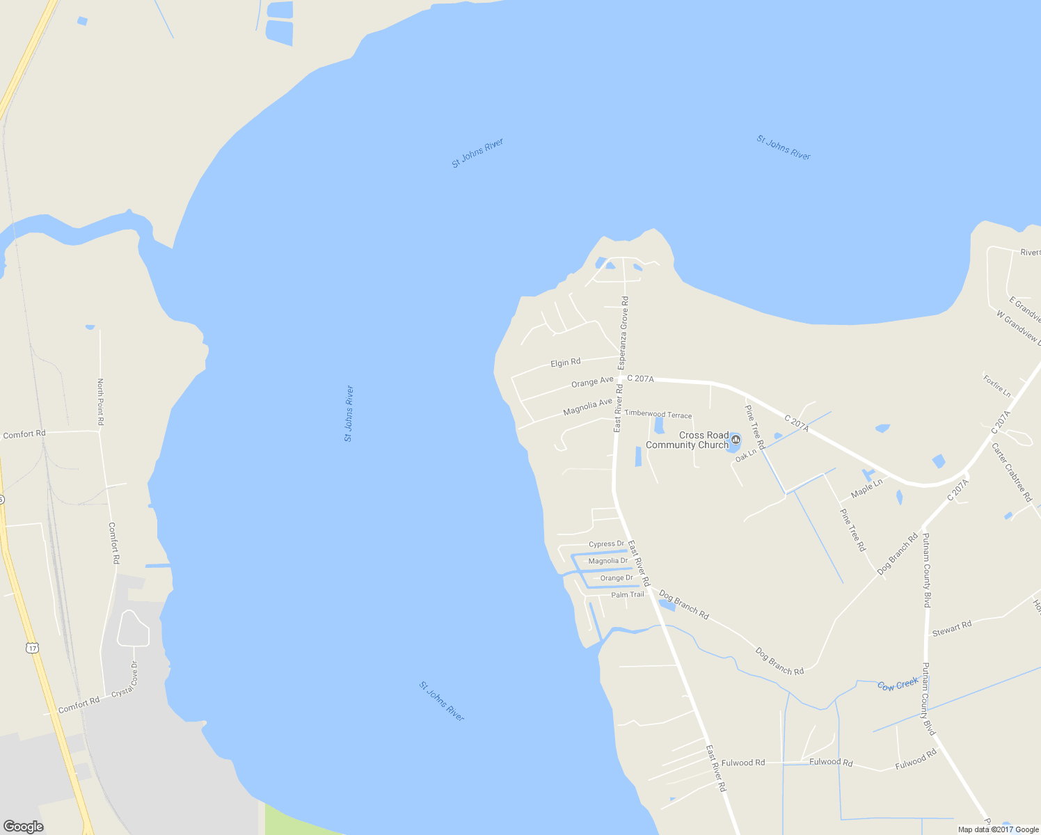 map of restaurants, bars, coffee shops, grocery stores, and more near 107 Saint Johns Boulevard in East Palatka