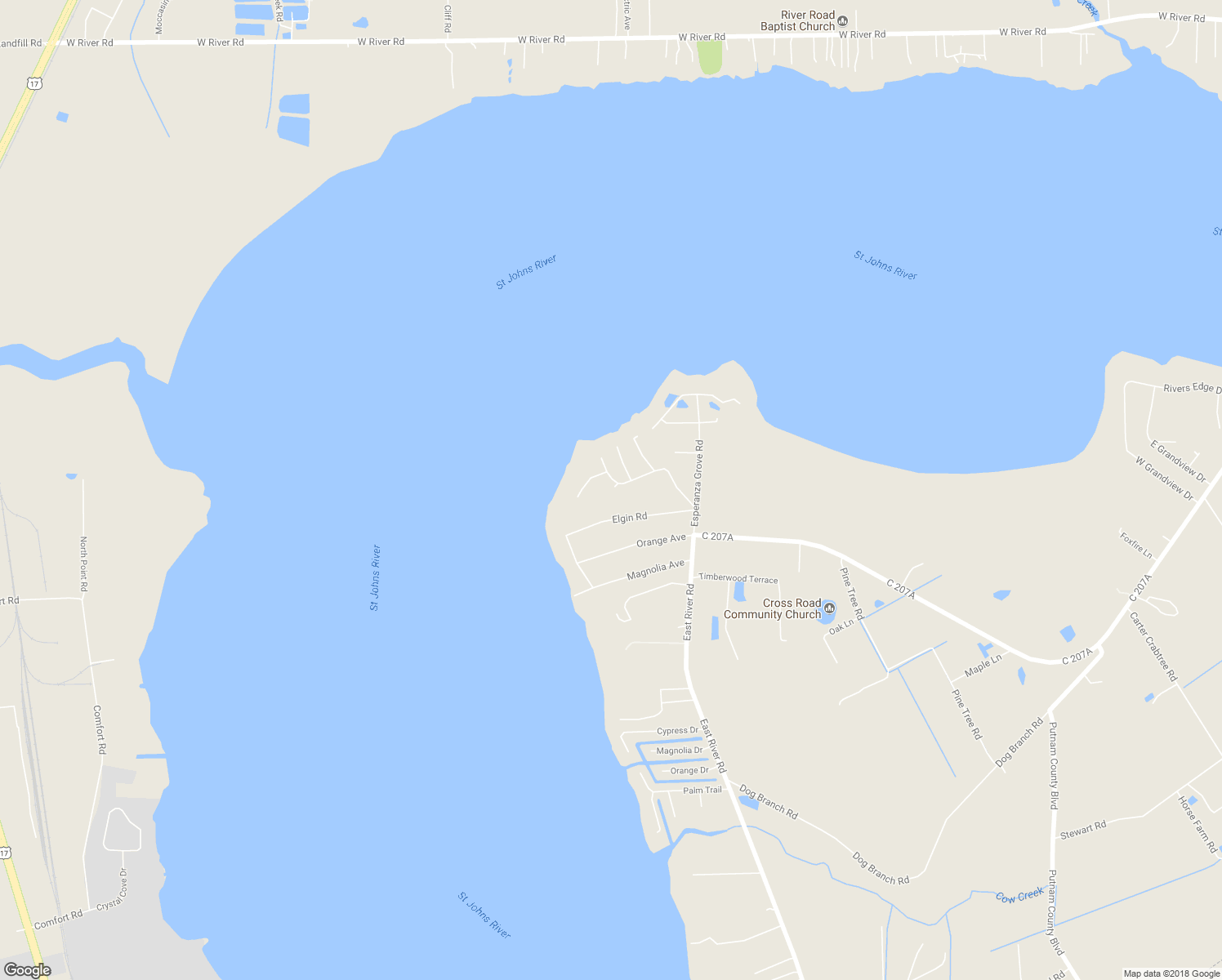map of restaurants, bars, coffee shops, grocery stores, and more near 225 Port Comfort Drive in East Palatka