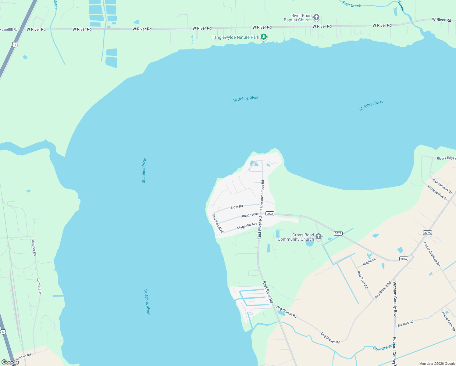 map of restaurants, bars, coffee shops, grocery stores, and more near 236 Port Comfort Drive in East Palatka