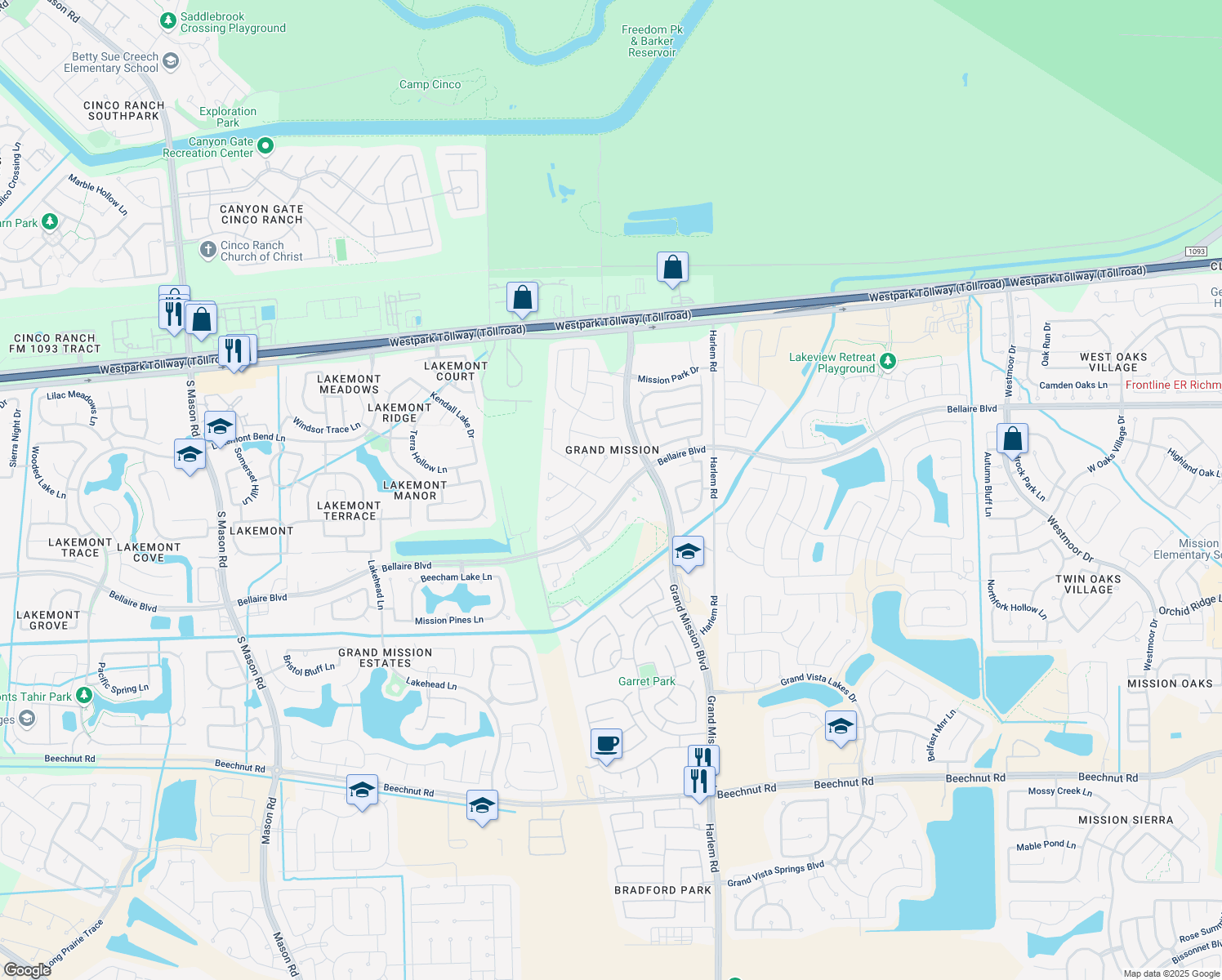 map of restaurants, bars, coffee shops, grocery stores, and more near 7247 Belford Park Lane in Richmond