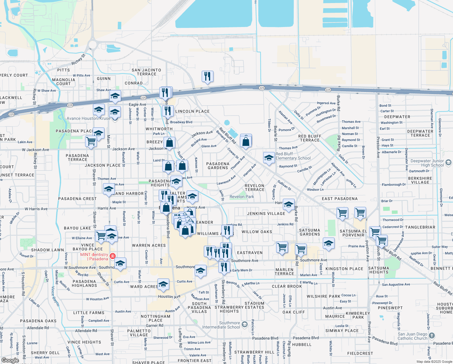 map of restaurants, bars, coffee shops, grocery stores, and more near 1413 Lawrence Ave in Pasadena