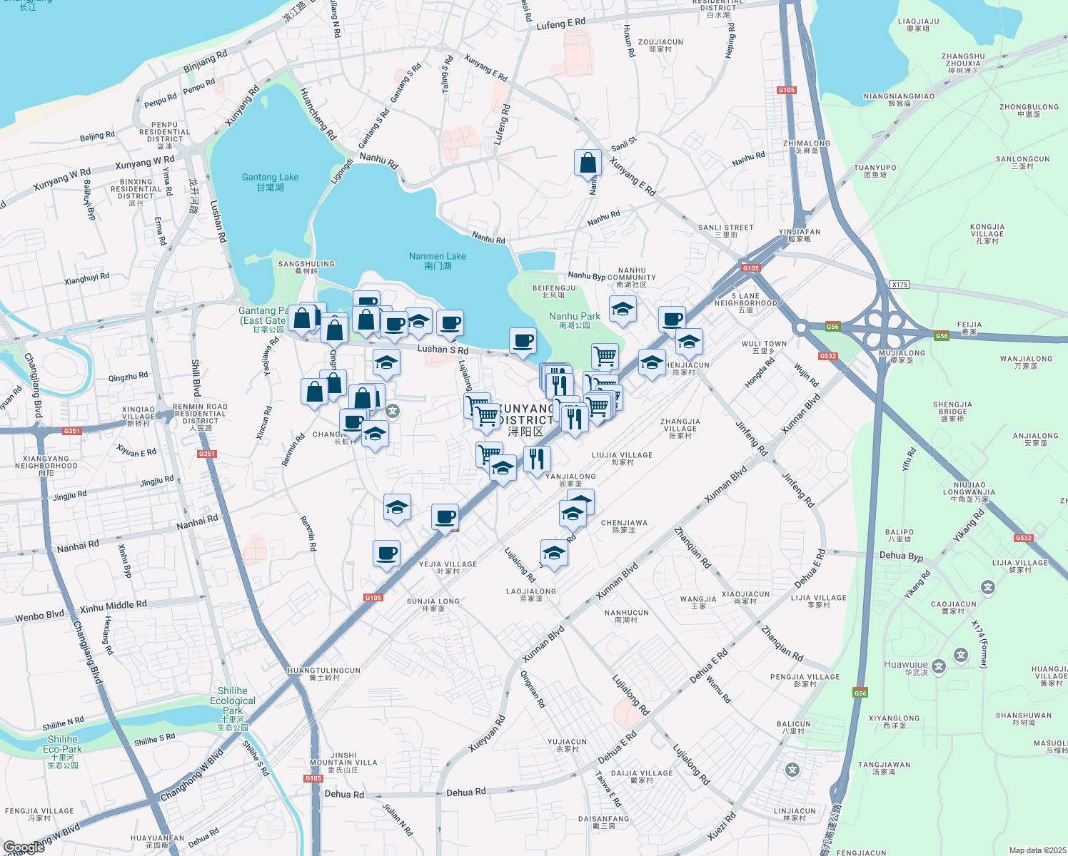 map of restaurants, bars, coffee shops, grocery stores, and more near in Jiujiang