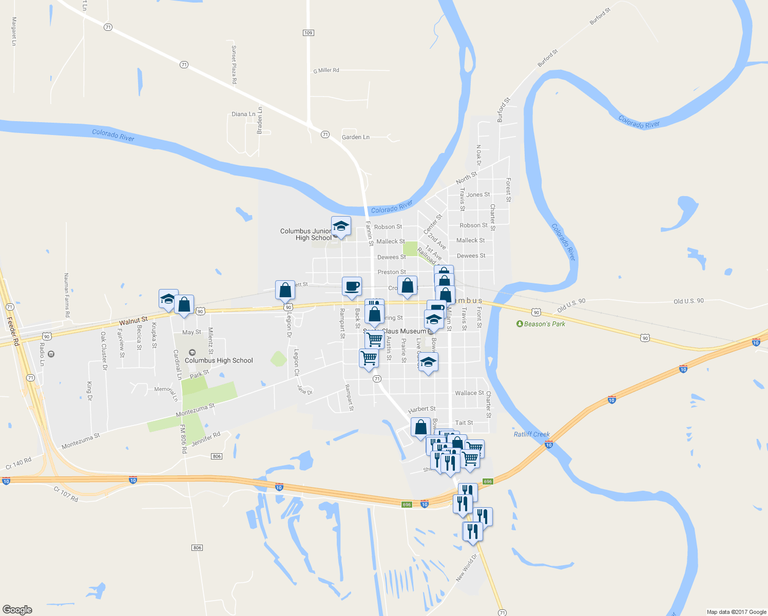 map of restaurants, bars, coffee shops, grocery stores, and more near 905 Walnut Street in Columbus