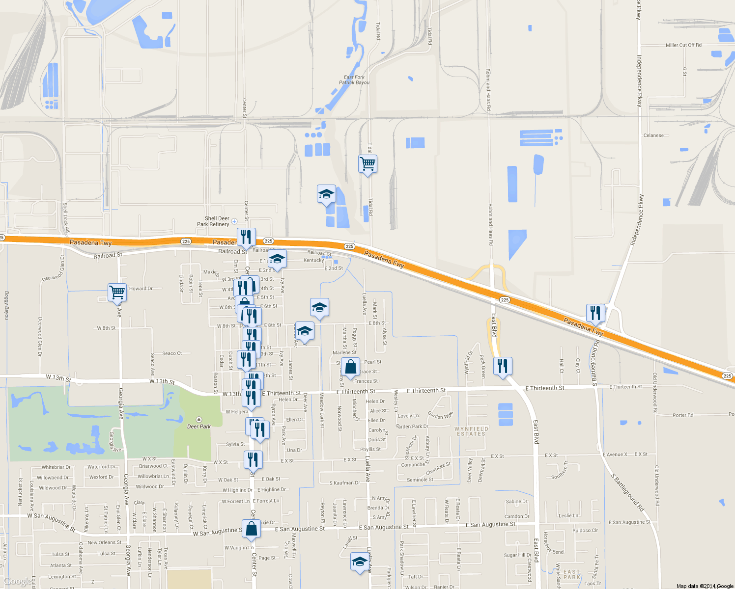 map of restaurants, bars, coffee shops, grocery stores, and more near 601 Luella Avenue in Deer Park