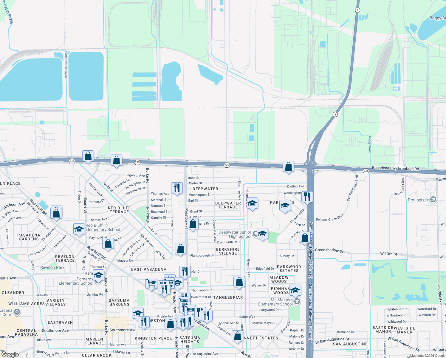 map of restaurants, bars, coffee shops, grocery stores, and more near 3214 Bond Street in Pasadena
