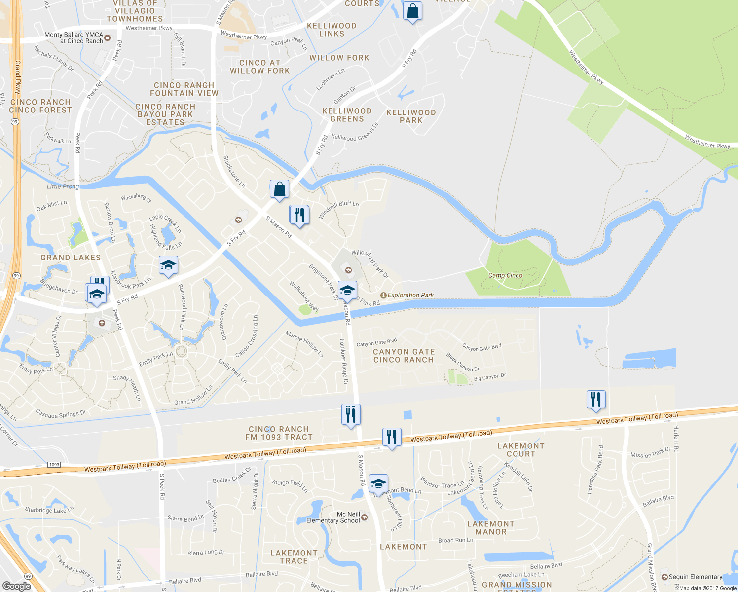 map of restaurants, bars, coffee shops, grocery stores, and more near 21319 Wild Jasmine Lane in Katy
